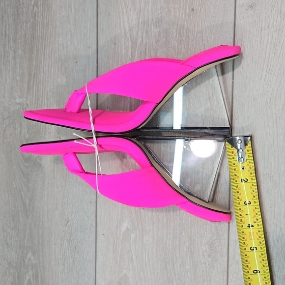 Good American Women "Like New" Thong Hot Pink Clear Wedge Sandals shoes sz 8 - Picture 7 of 10